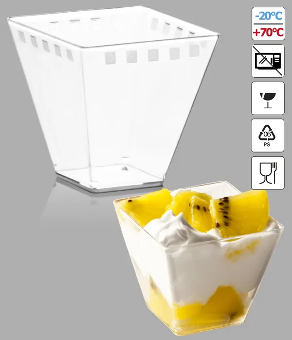 Průhledný PET pohárek Cubino o objemu 150 ml, balení 50 kusů