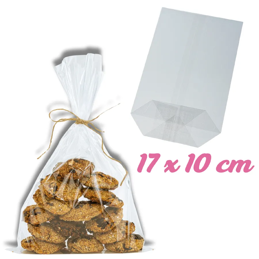 Balení 100 ks průhledných celofánových sáčků s křížovým dnem, rozměr 10 x 17 cm, z čiré polypropylenové fólie