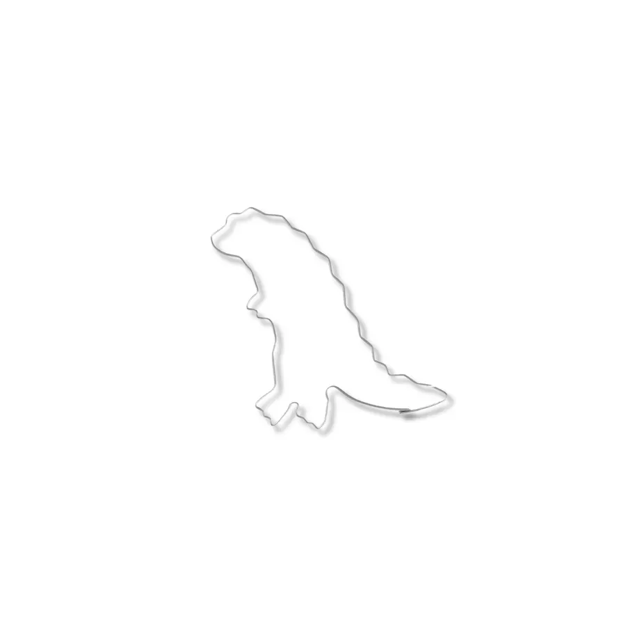 Vykrajovátko ve tvaru dinosaura z pocínovaného plechu, velikost 10 cm, stříbrná barva