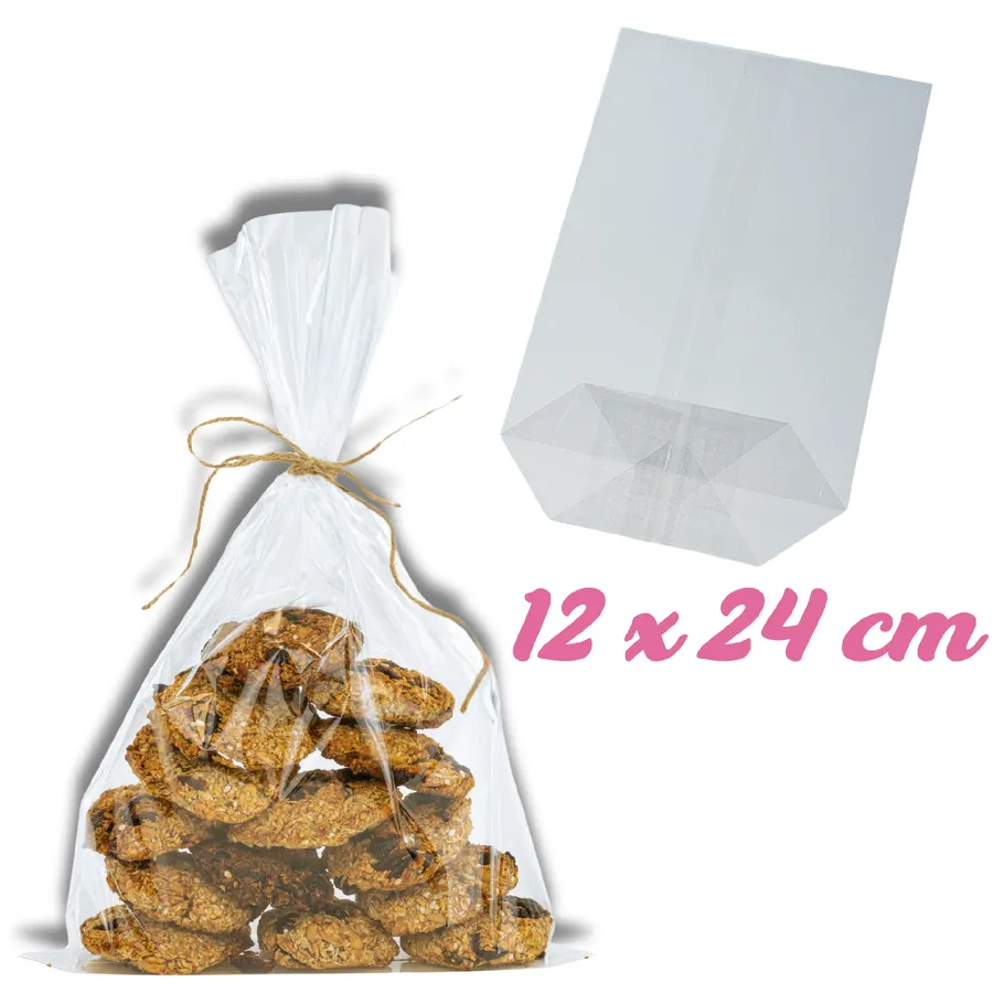 Čirý průhledný sáček s křížovým dnem z polypropylenové fólie, rozměr 12 x 24 cm, na balení cukroví