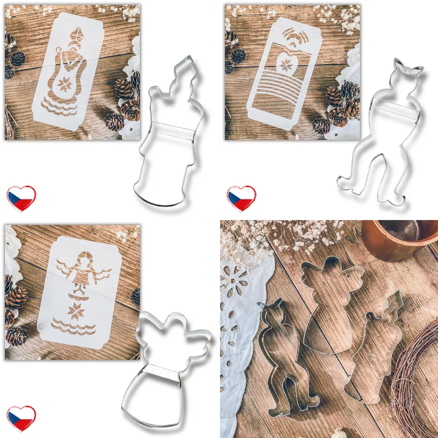 Sada vykrajovátek a šablon s motivy Mikuláše, čerta a anděla, 16 cm, 6 kusů v balení