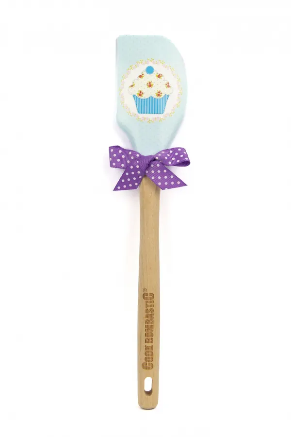Silikonová kuchyňská stěrka s dřevěnou rukojetí a motivem modrého muffinu, délka 30 cm
