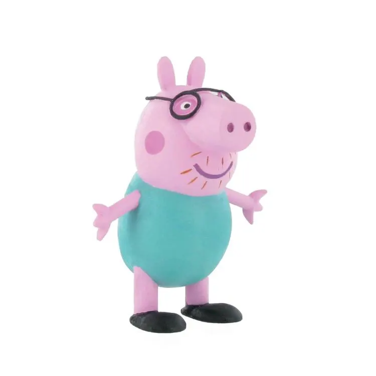 Figurka Prasátko Peppa v roli tatínka od značky Comansi, plastová dekorační postavička v rozměru 4 × 6 × 7 cm