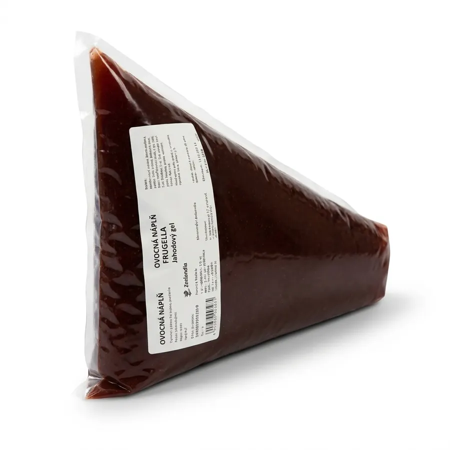 Jahodová ovocná náplň v cukrářském sáčku, červený gel s kousky jahod, balení 1 kg