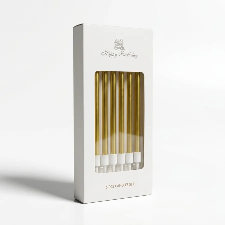 Zlaté metalické dortové svíčky Elegant, 6 kusů v balení, výška 10 cm