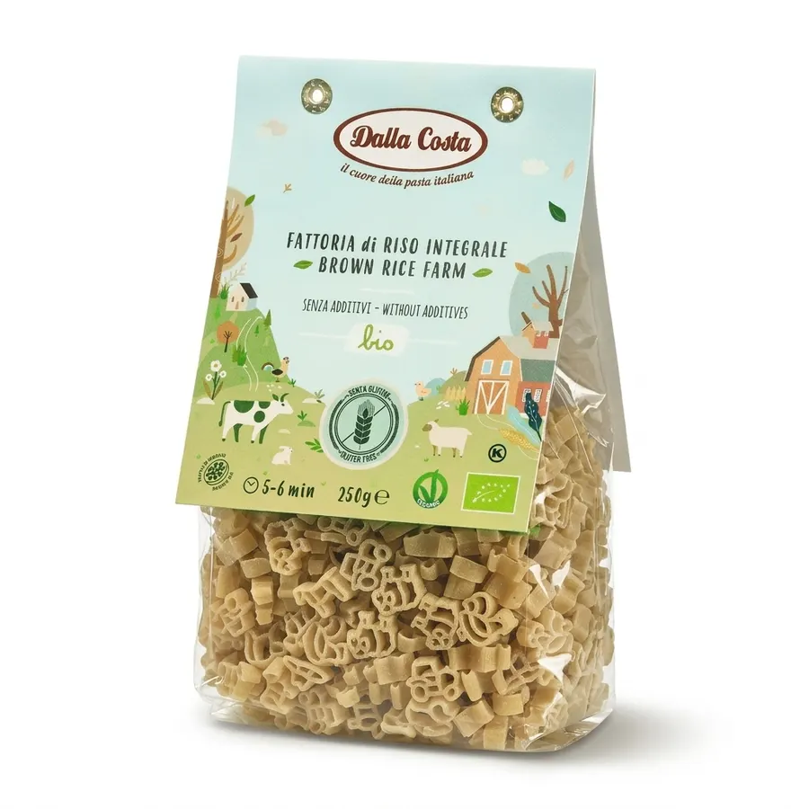 Bio dětské rýžové těstoviny ve tvaru zvířátek z farmy, bezlepkové, balení 250 g