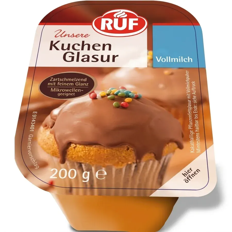 Mléčná čokoládová poleva RUF na dorty, balení 200 g, hnědá čokoládová barva