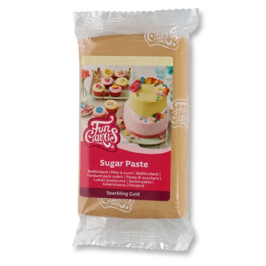 Zlatá třpytivá potahovací hmota FunCakes, balení 250 g